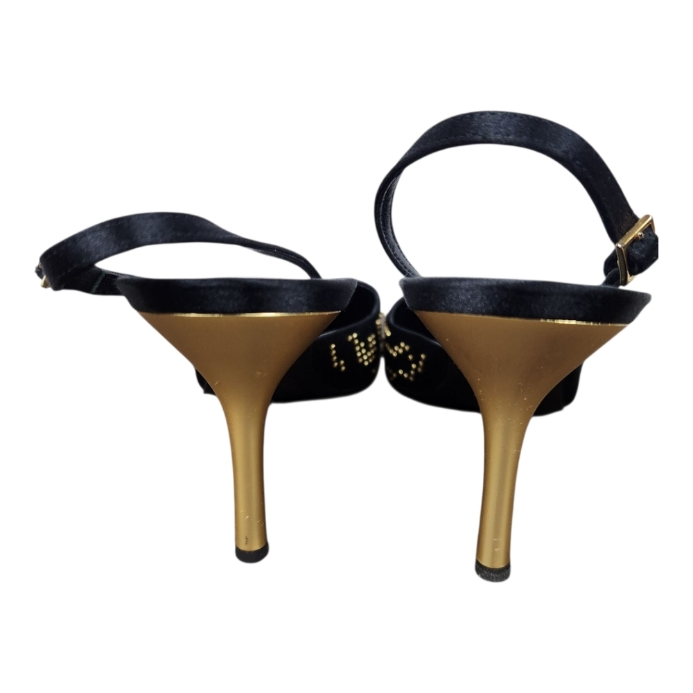 ST. JOHN Black and Gold Stud Slingback Heels (9) - Picture 5 of 7